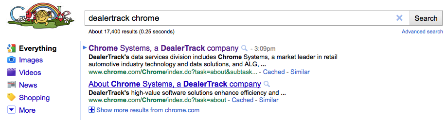 google search for dealertrack chrome systems