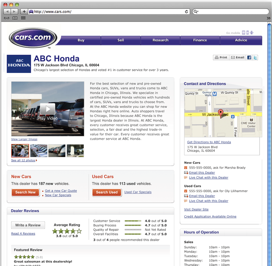 screen shot of new Cars.com New Car Page