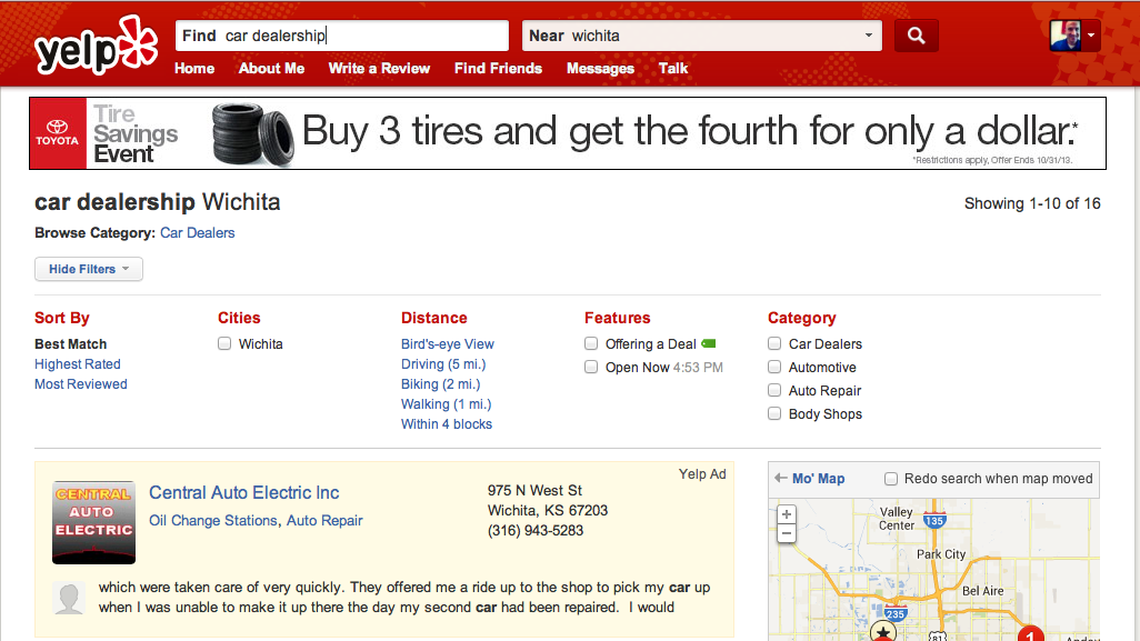 Central Auto Electric Yelp Ad