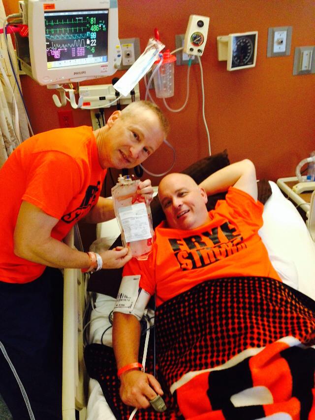 Jon Frye receiving my bone marrow last fall - PTL for answered prayers for his recovery